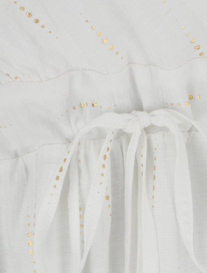 Robe élastiquée unie à détail irisé - Blanc - 3