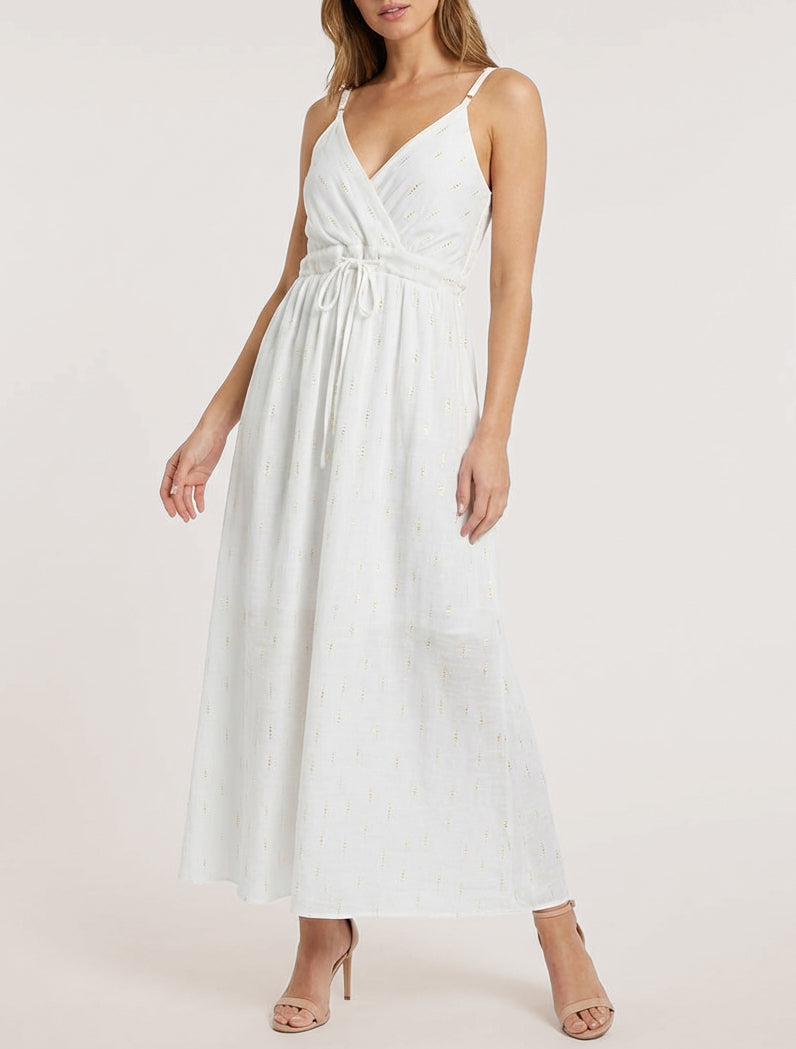 Robe élastiquée unie à détail irisé - Blanc