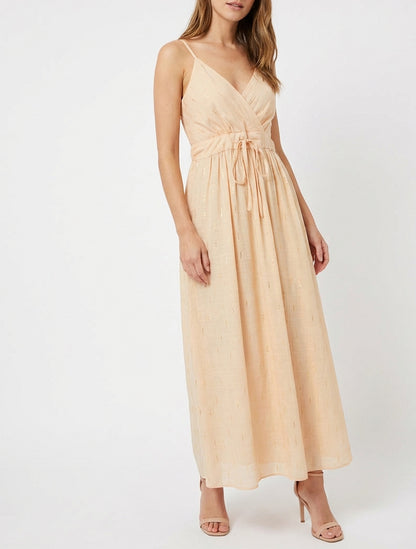 Robe élastiquée unie à détail irisé - Rose saumon