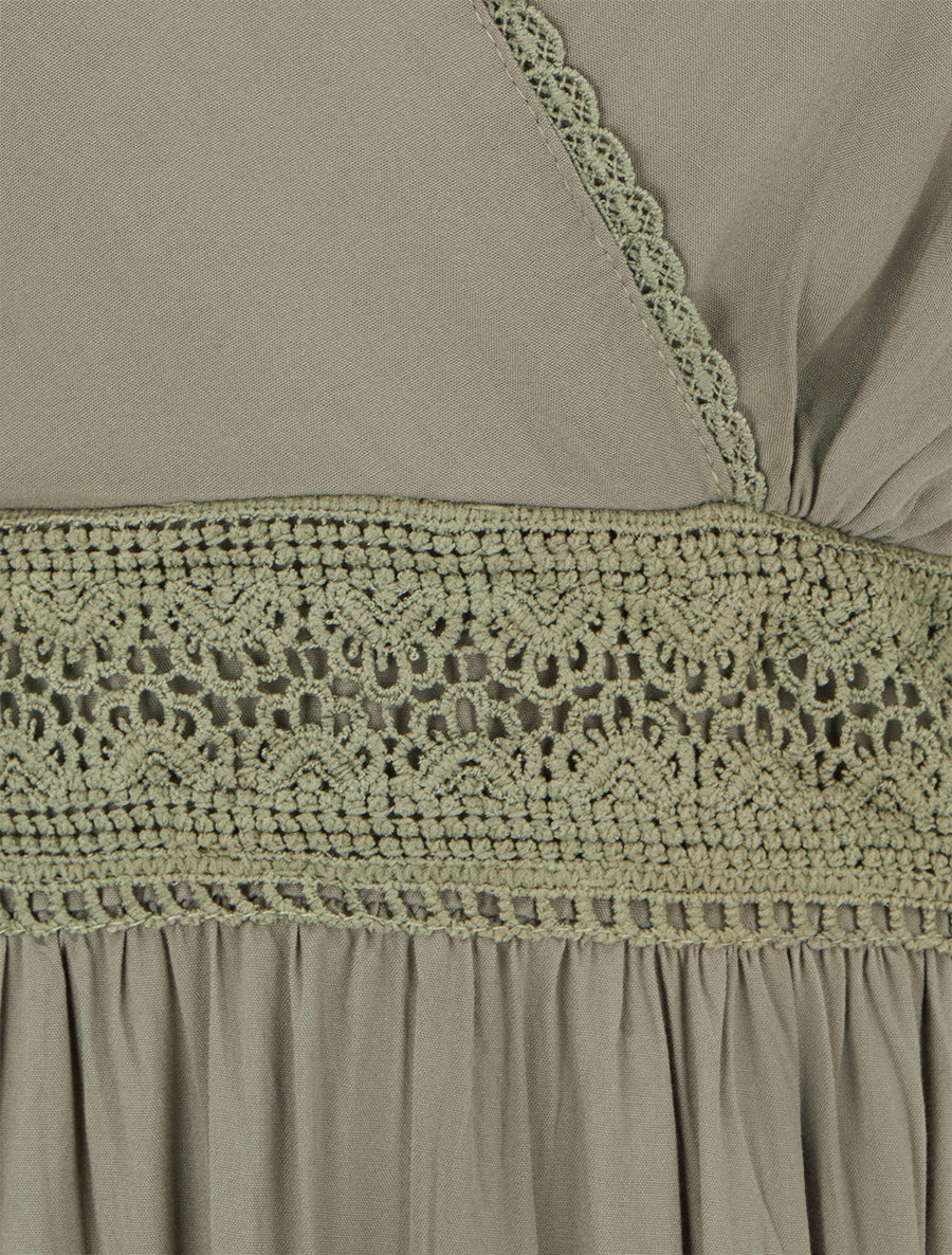 Robe sans manches à broderies - Kaki - 3