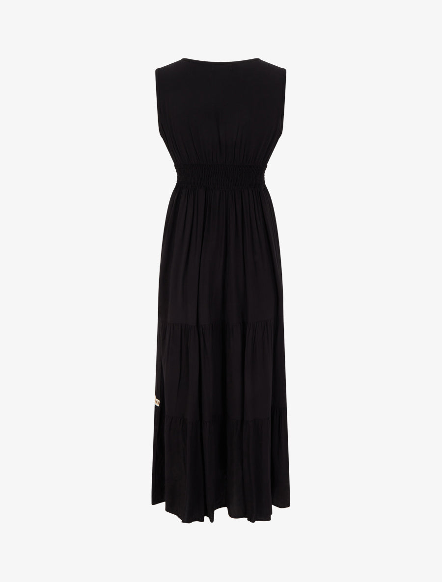 Robe évasée sans manches à col macramé - Noir - 2