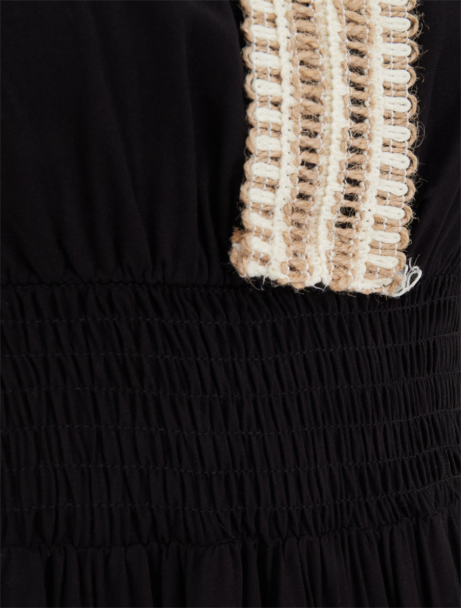 Robe évasée sans manches à col macramé - Noir - 3