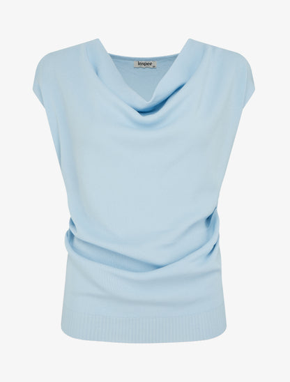 Top uni sans manches à col bénitier - Bleu ciel - 1