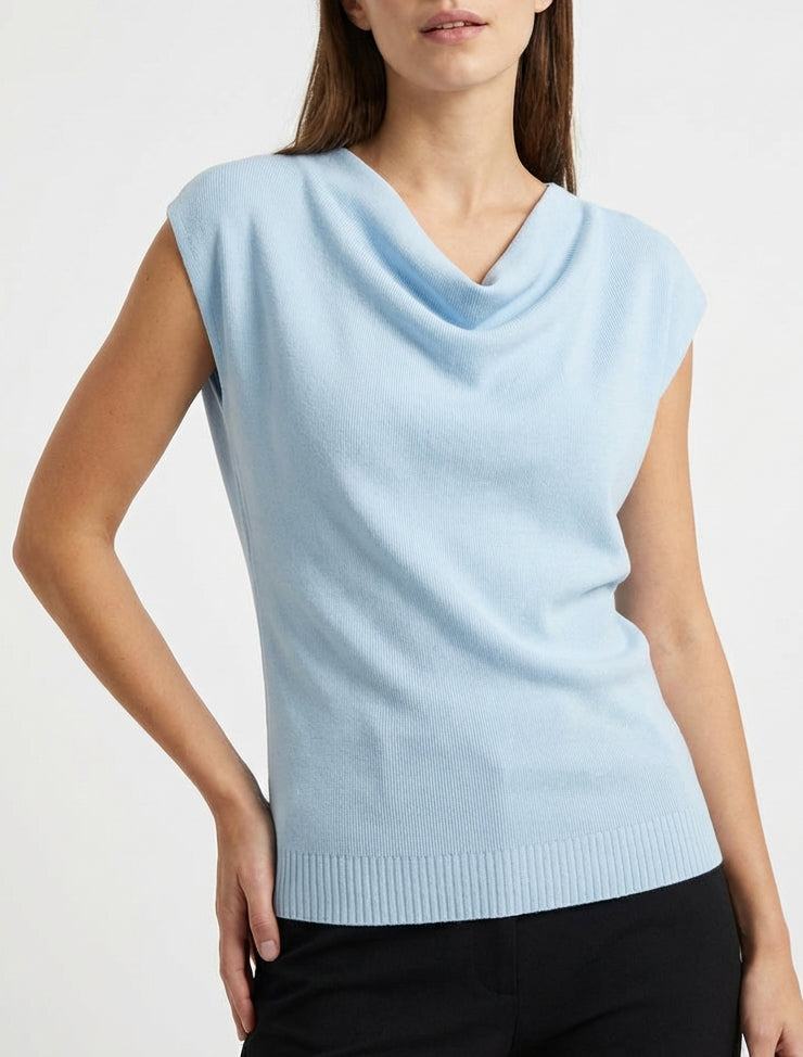 Top uni sans manches à col bénitier - Bleu ciel