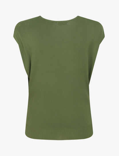 Top uni sans manches à col bénitier - Kaki - 2