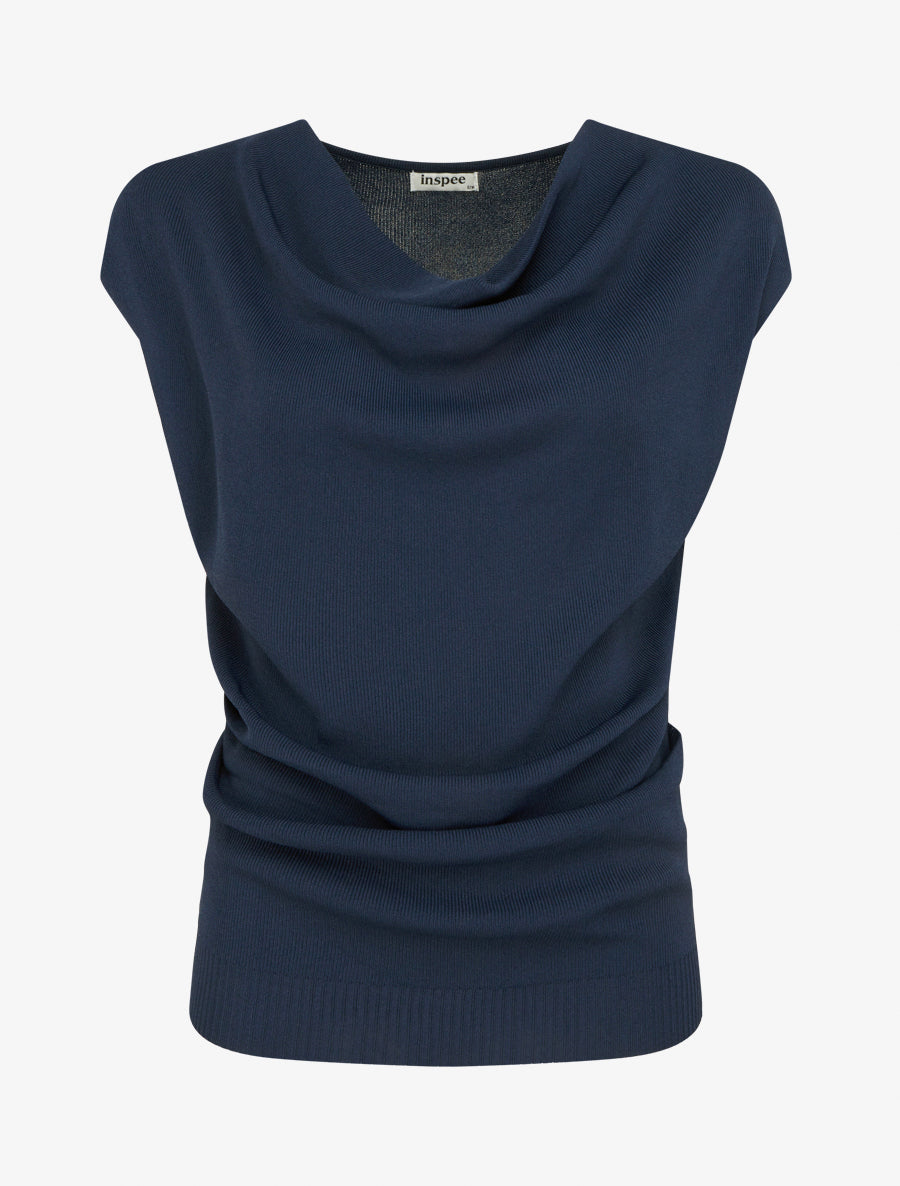 Top uni sans manches à col bénitier - Marine - 1