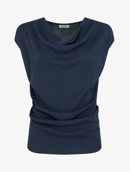 Top uni sans manches à col bénitier - Marine - 1