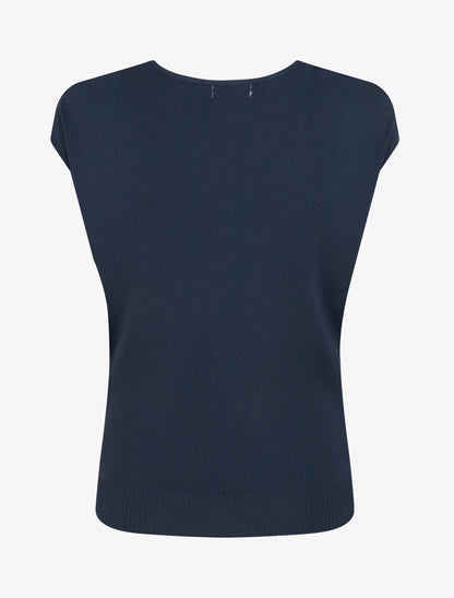 Top uni sans manches à col bénitier - Marine - 2