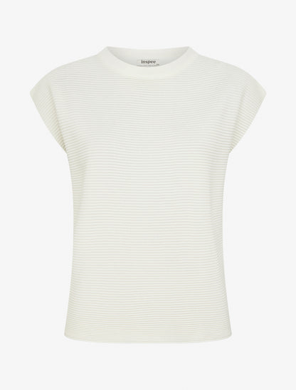 Top uni texturé à col rond - Écru - 1