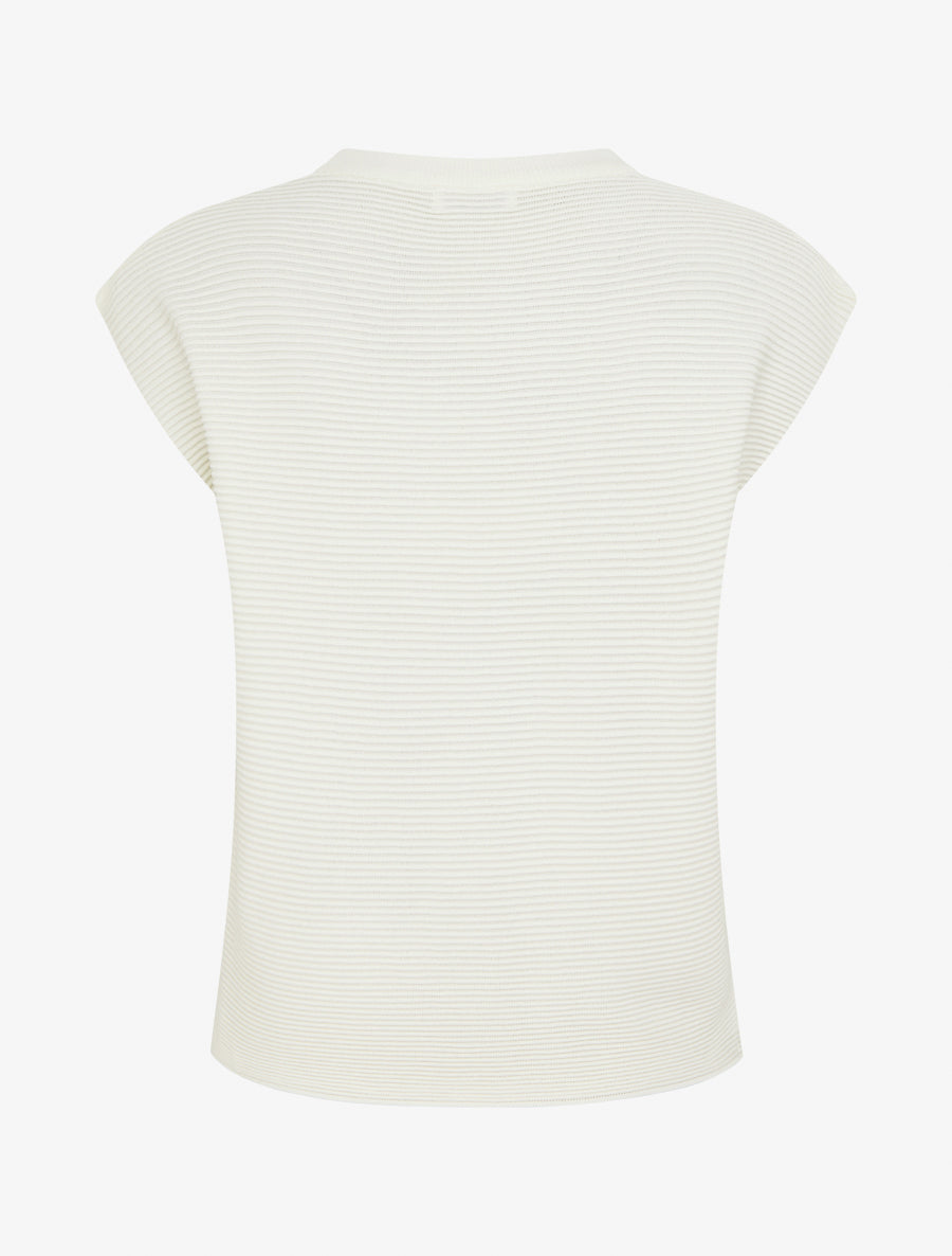 Top uni texturé à col rond - Écru - 2