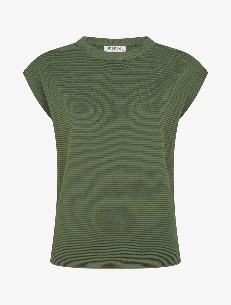Top uni texturé à col rond - Kaki - 1