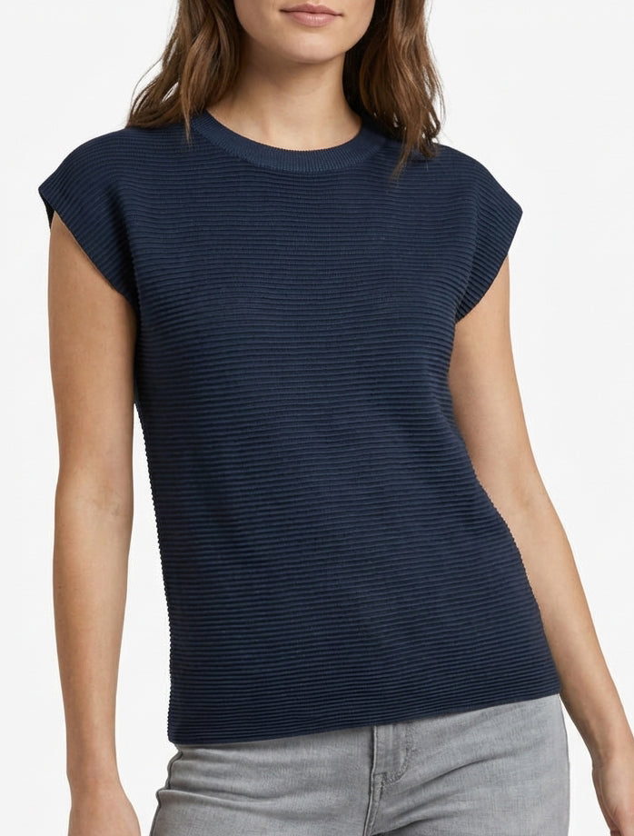 Top met textuur en ronde hals - Marine
