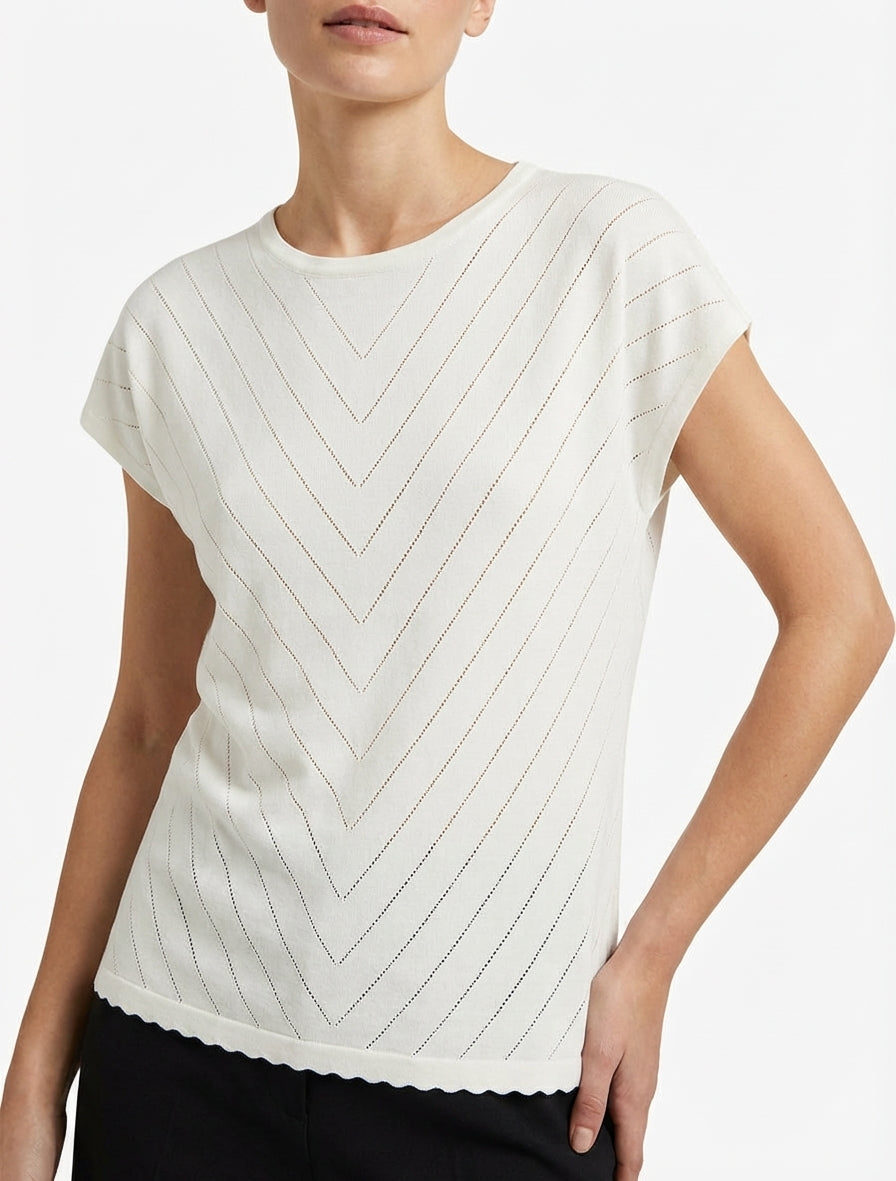 Top uni ajouré à col rond - Blanc