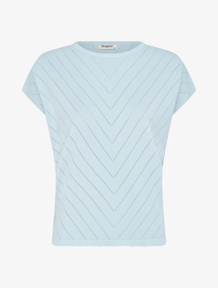 Top uni ajouré à col rond - Bleu ciel - 1