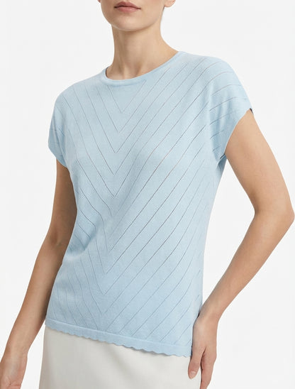 Top uni ajouré à col rond - Bleu ciel