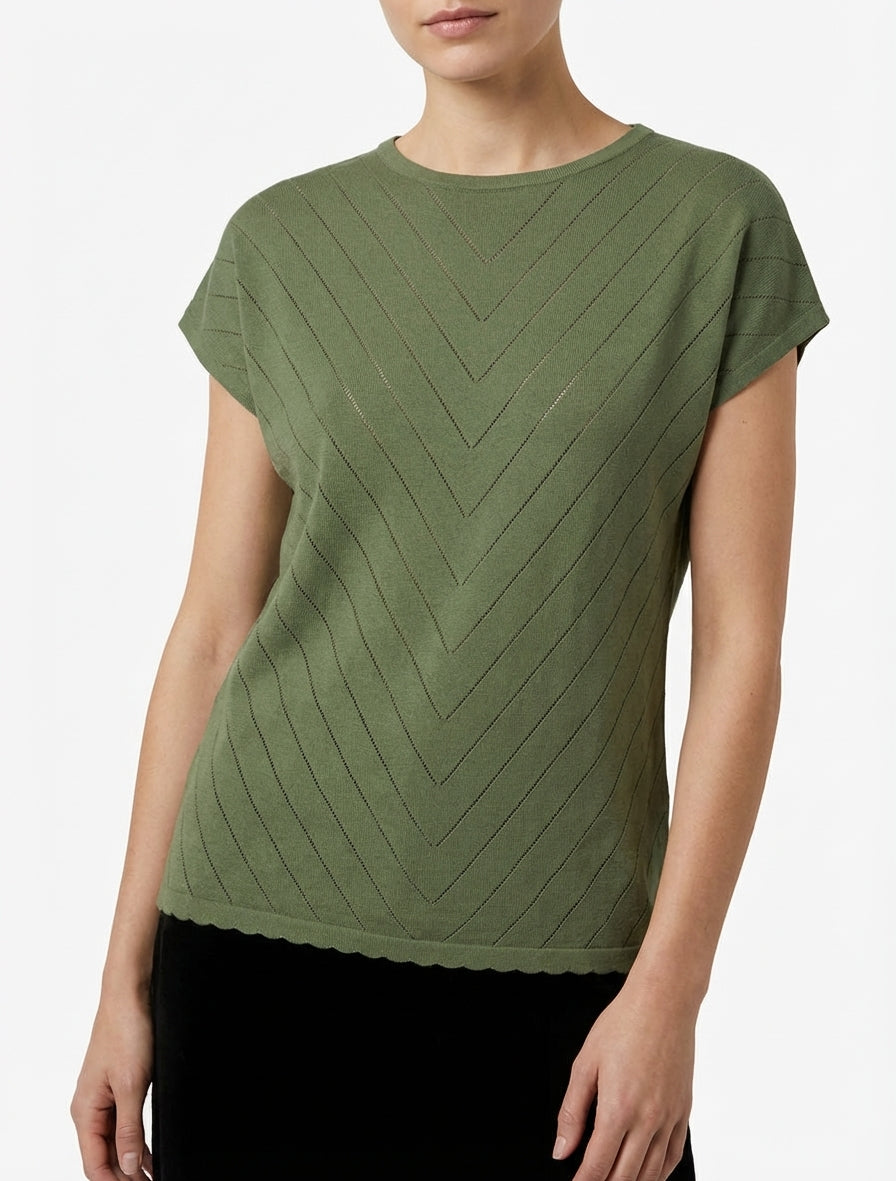 Top uni ajouré à col rond - Kaki