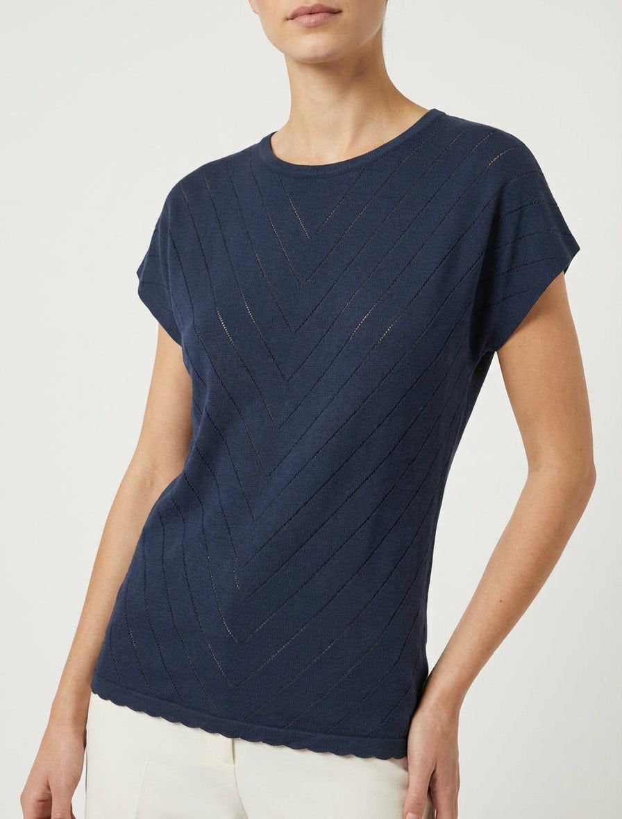 Top uni ajouré à col rond - Marine