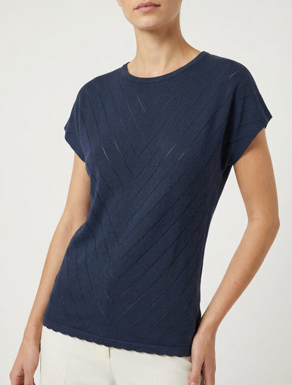 Top uni ajouré à col rond - Marine