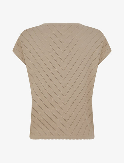 Top uni ajouré à col rond - Taupe - 2