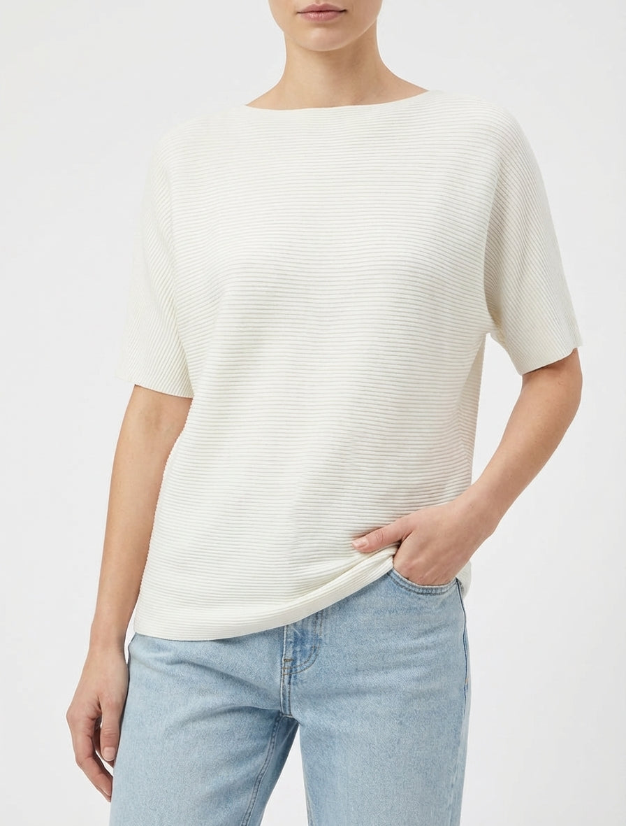Getextureerde top met korte mouwen - Ecru