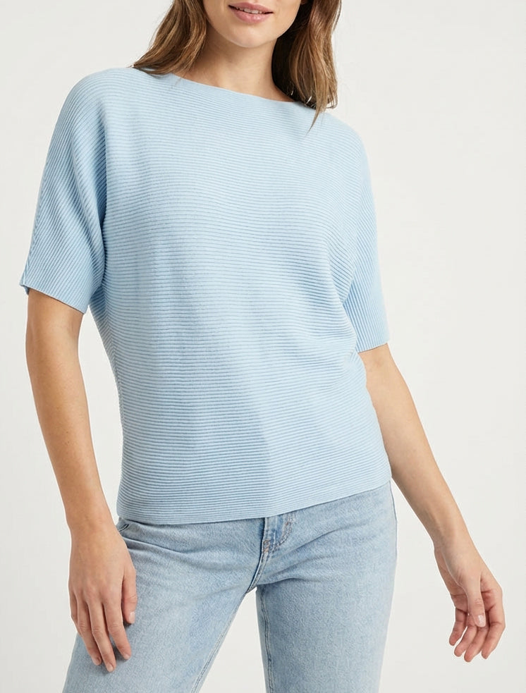 Getextureerde top met korte mouwen - Lichtblauw