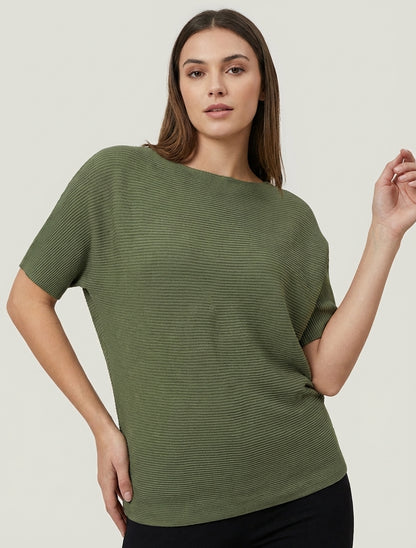 Top uni texturé à manches courtes - Kaki