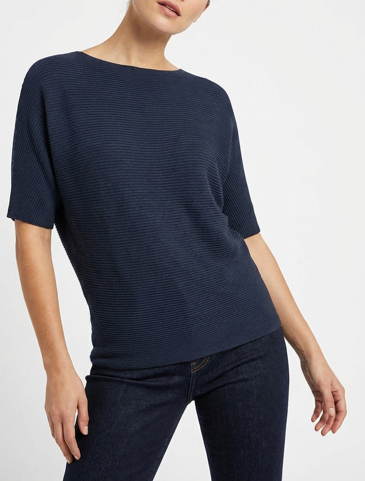 Top uni texturé à manches courtes - Marine