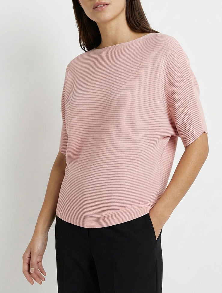 Top uni texturé à manches courtes - Rose