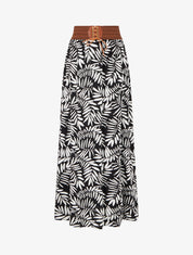 Jupe longue imprimé feuillages à taille élastiquée - Noir - 1