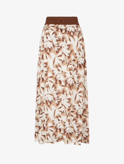 Jupe longue élastiquée imprimé fleuri - Marron - 2