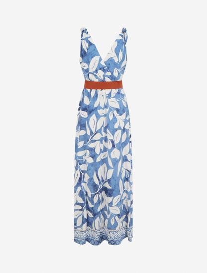 Robe imprimé fleurs tropicales à bretelles à nouer - Bleu clair - 2