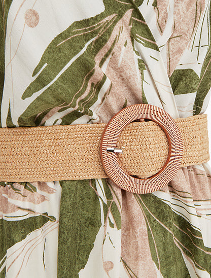 Robe longue évasée sans manches imprimé fantaisie - Kaki - 3