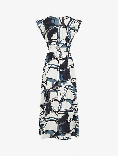 Robe longue évasée imprimé fantaisie - Bleu/blanc - 2