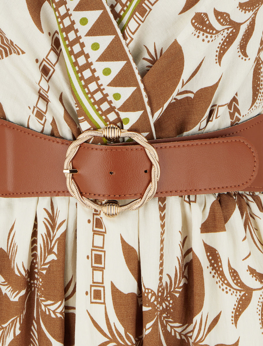 Robe longue à imprimé palmiers - Marron - 3