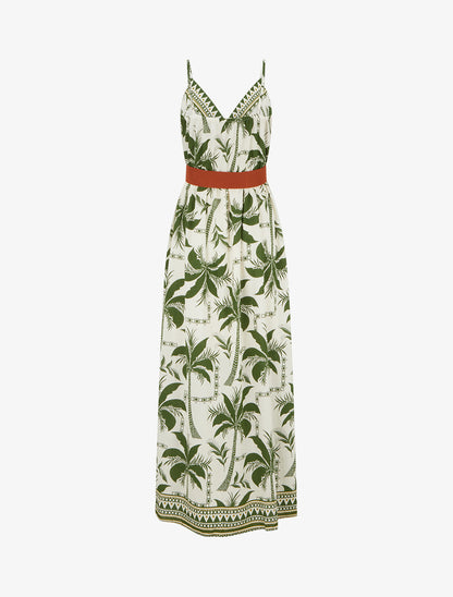 Robe longue à imprimé palmiers - Kaki - 2