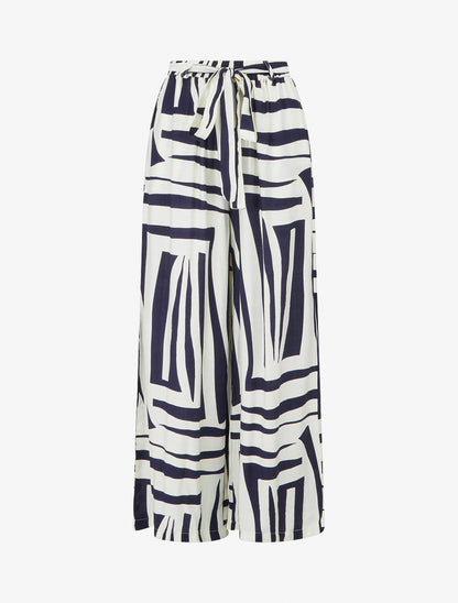 Pantalon ample élastiqué à imprimé graphique - Marine - 1