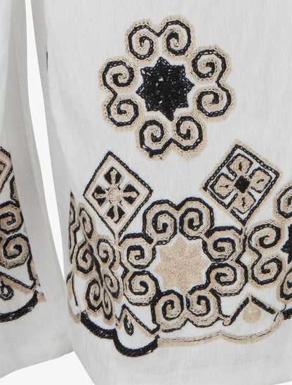 Pantalon brodé à taille haute élastiquée - Blanc - 3