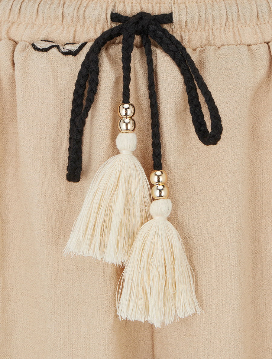 Pantalon brodé à taille haute élastiquée - Beige - 3