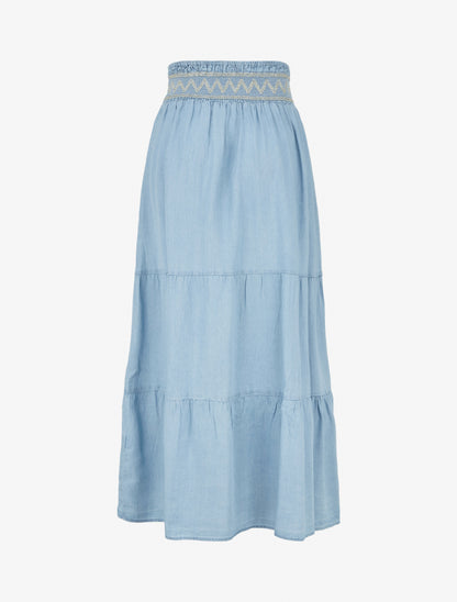 Jupe longue évasée à taille élastiquée fantaisie - Bleu clair - 2