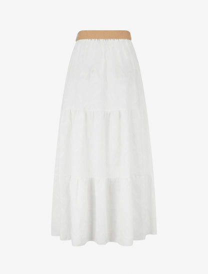 Jupe longue évasée en tissu texturé - Blanc - 2