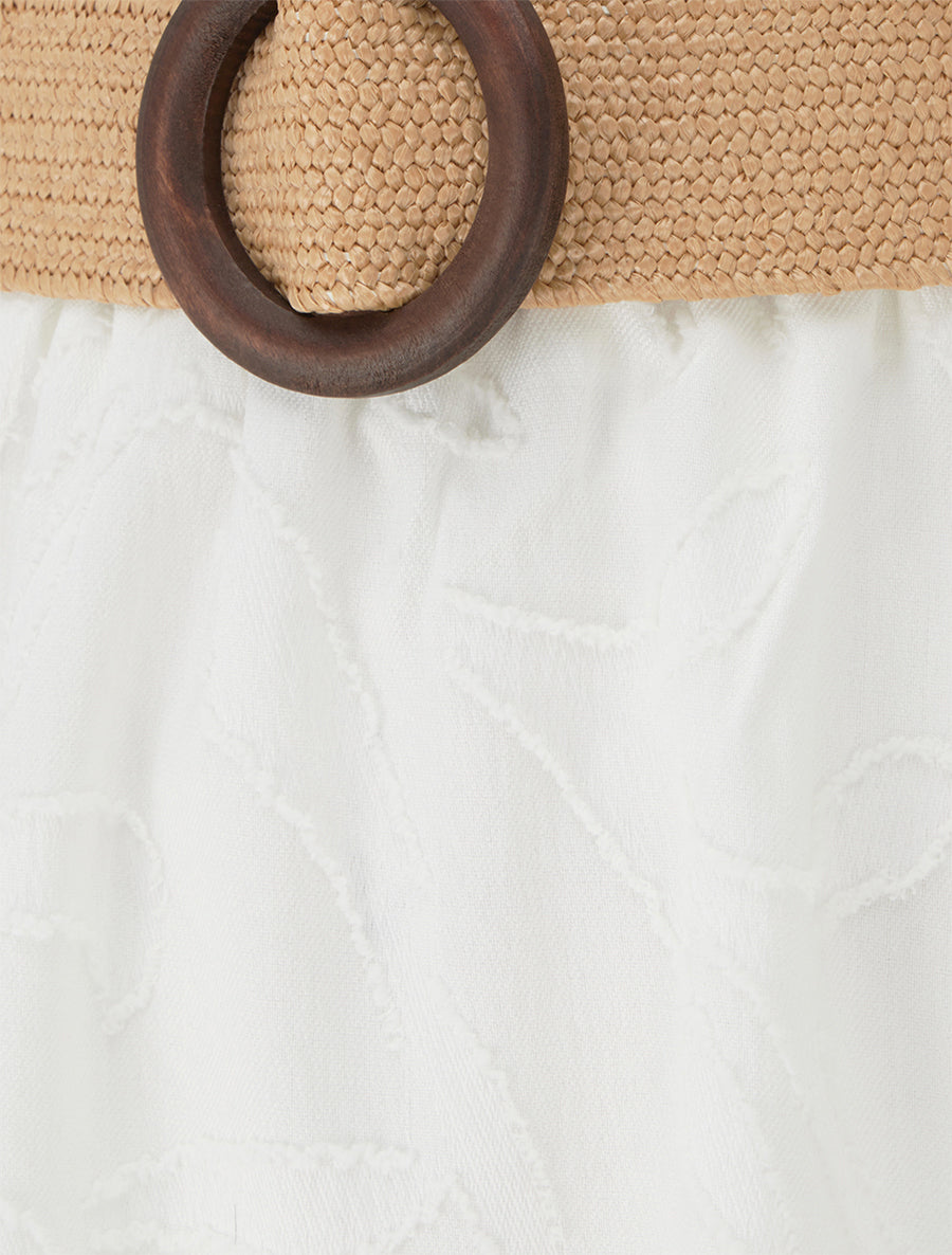 Jupe longue évasée en tissu texturé - Blanc - 3