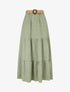 Jupe longue évasée en tissu texturé - Kaki - 1