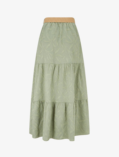Jupe longue évasée en tissu texturé - Kaki - 2