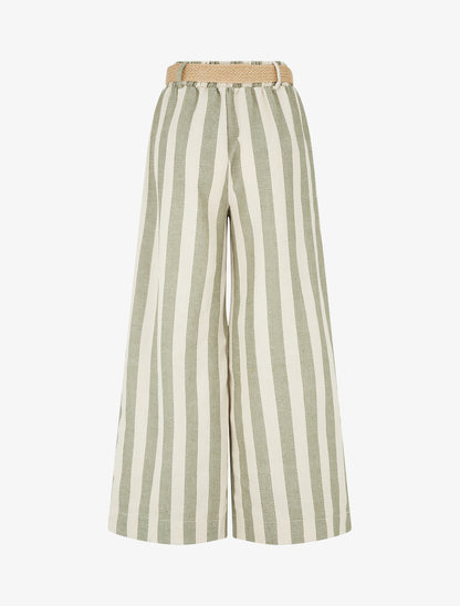 Pantalon élastiqué à imprimé rayures - Kaki - 2