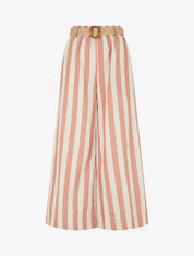 Pantalon élastiqué à imprimé rayures - Rose saumon - 1