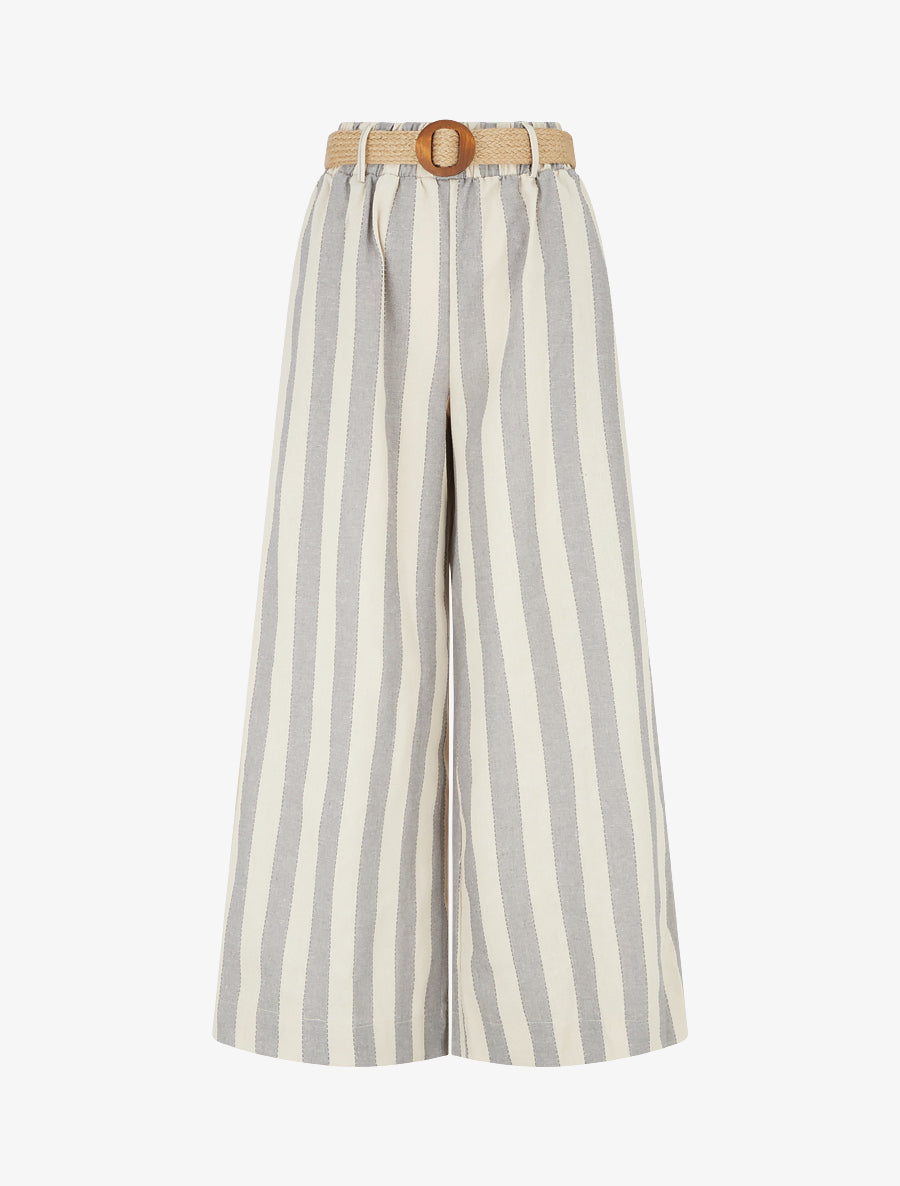 Pantalon élastiqué à imprimé rayures - Gris - 1