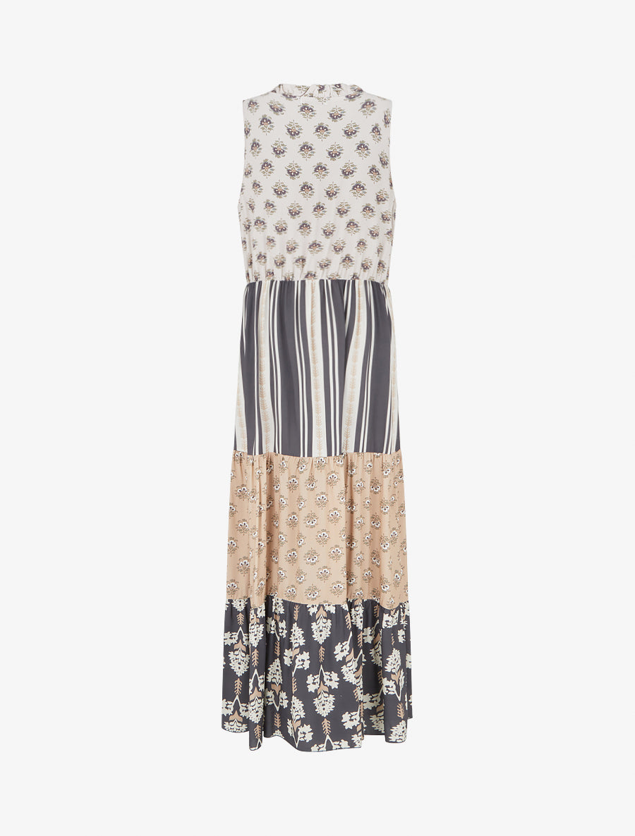 Robe longue sans manches à patchwork floral - Noir - 2