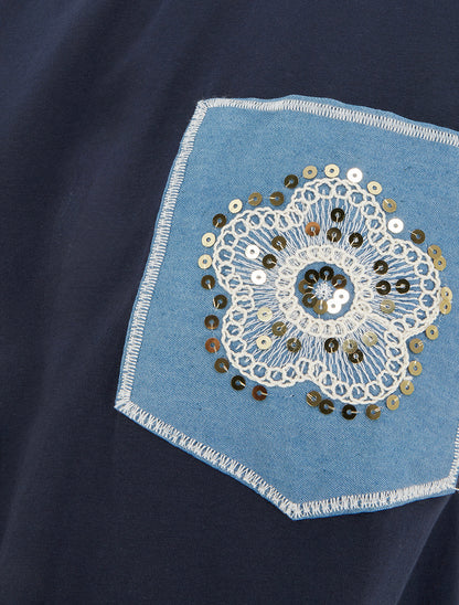 T-shirt à nouer à poche fantaisie - Marine - 3