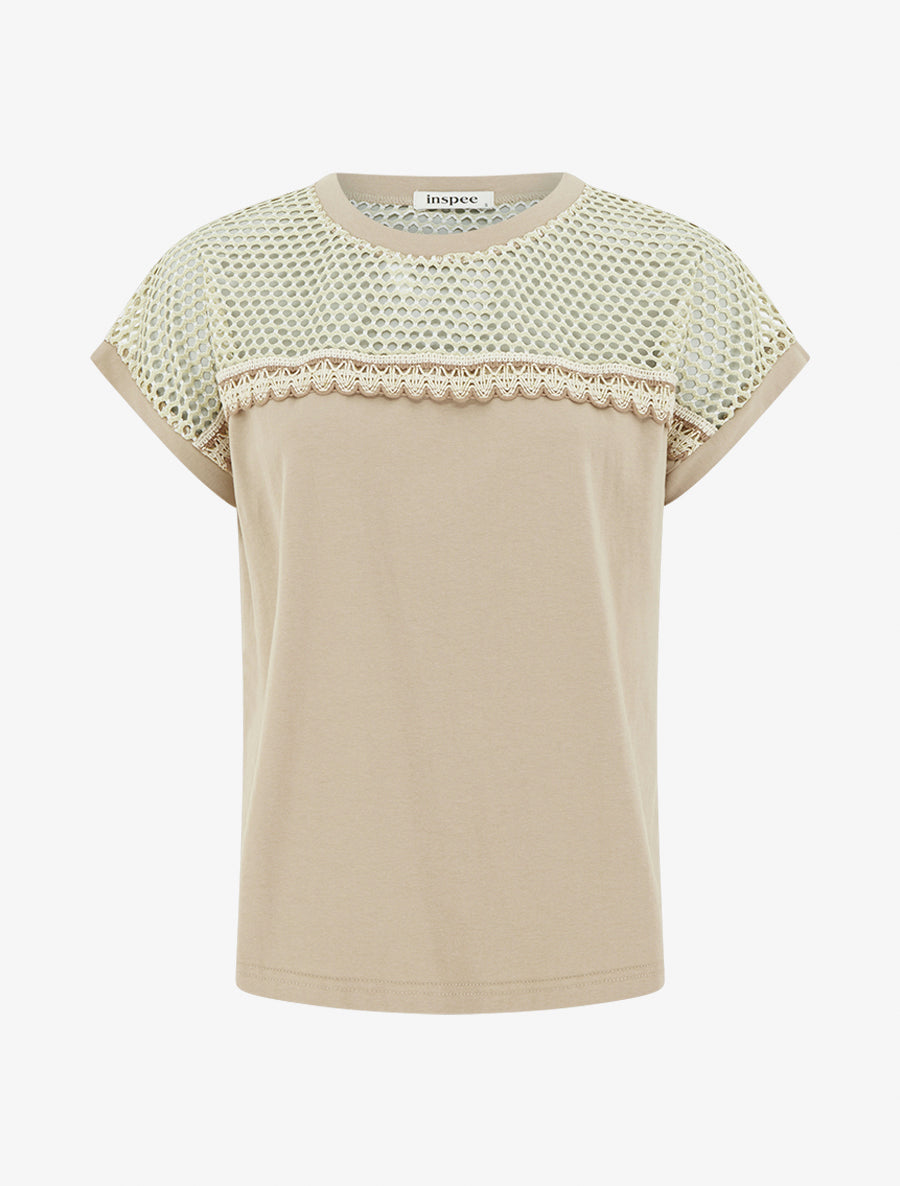 T-shirt fantaisie à épaules ajourées - Beige - 1