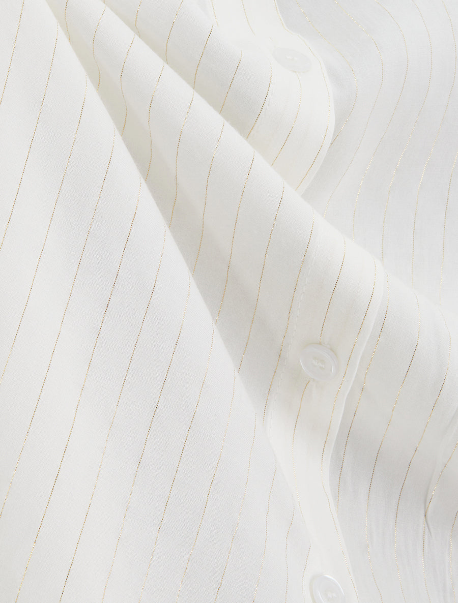Chemise ample manches courtes à fine rayures dorées - Blanc - 3